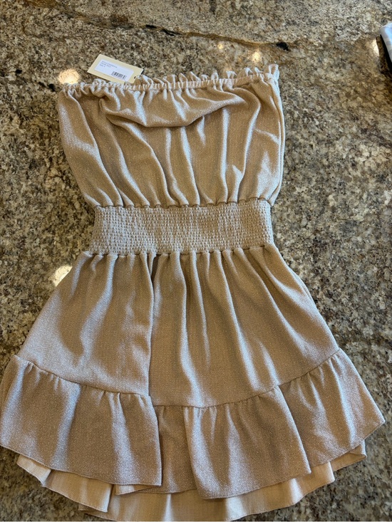 Ramy Brook Other - Ramy Brook Shimmery Beige Strapless Ruffle Mini Dress